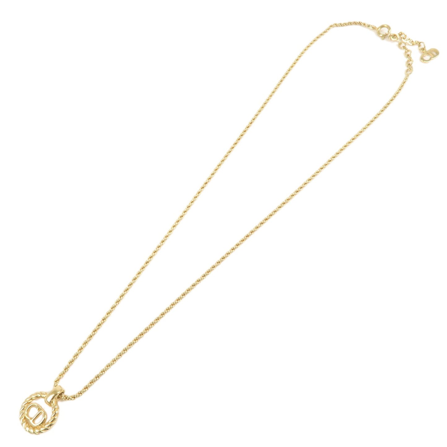 Christian Dior Tone Logo Metal Pendant Necklace Gold