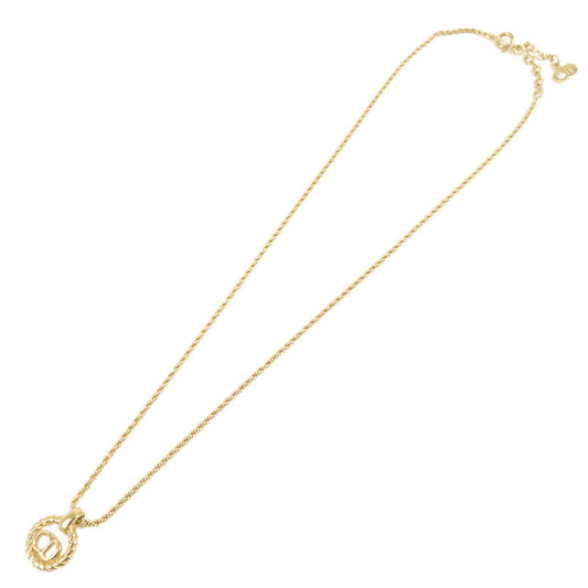 Christian Dior Tone Logo Metal Pendant Necklace Gold