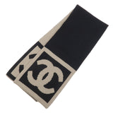 CHANEL COCO Mark Cashmere Wool Silk Scarf Black Brown