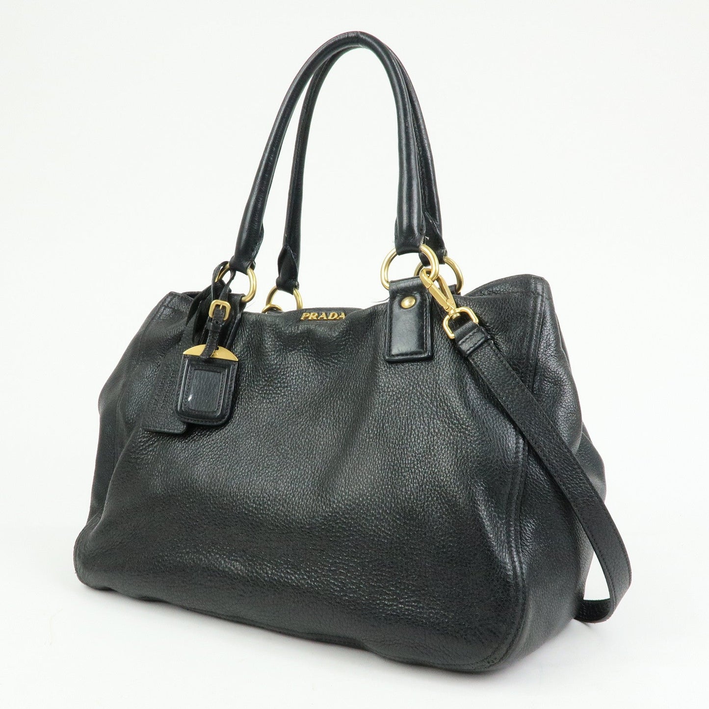 PRADA Logo Leather 2Way Bag Hand Bag Shoulder Bag Black BR4083