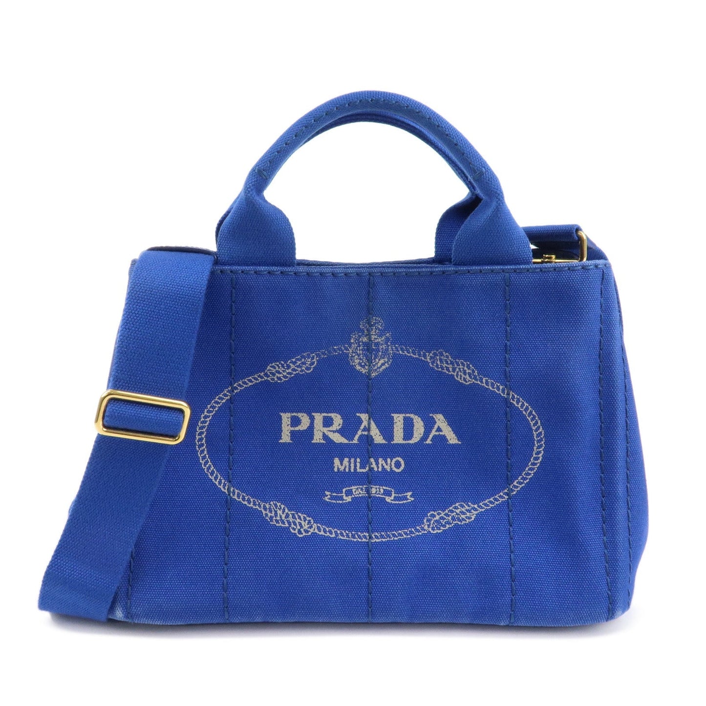 PRADA Logo Canapa Mini Canvas 2Way Tote Shoulder Bag Blue BN2439  d