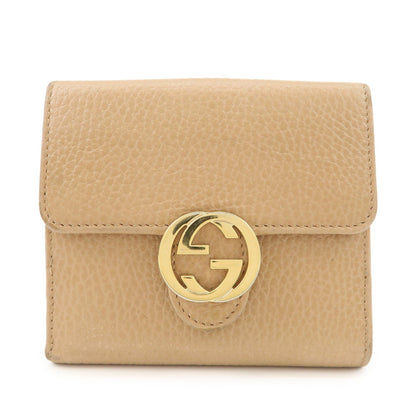 GUCCI Interlocking G Leather Bi-Hold Compact Wallet Brown 615525