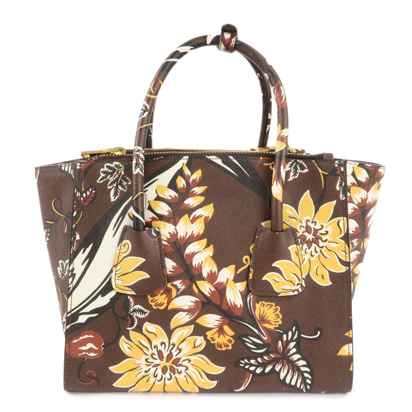 PRADA  Triangle Logo Saffiano Leather 2Way Bag Hand Bag Shoulder Bag Brown Yellow B2625P  d