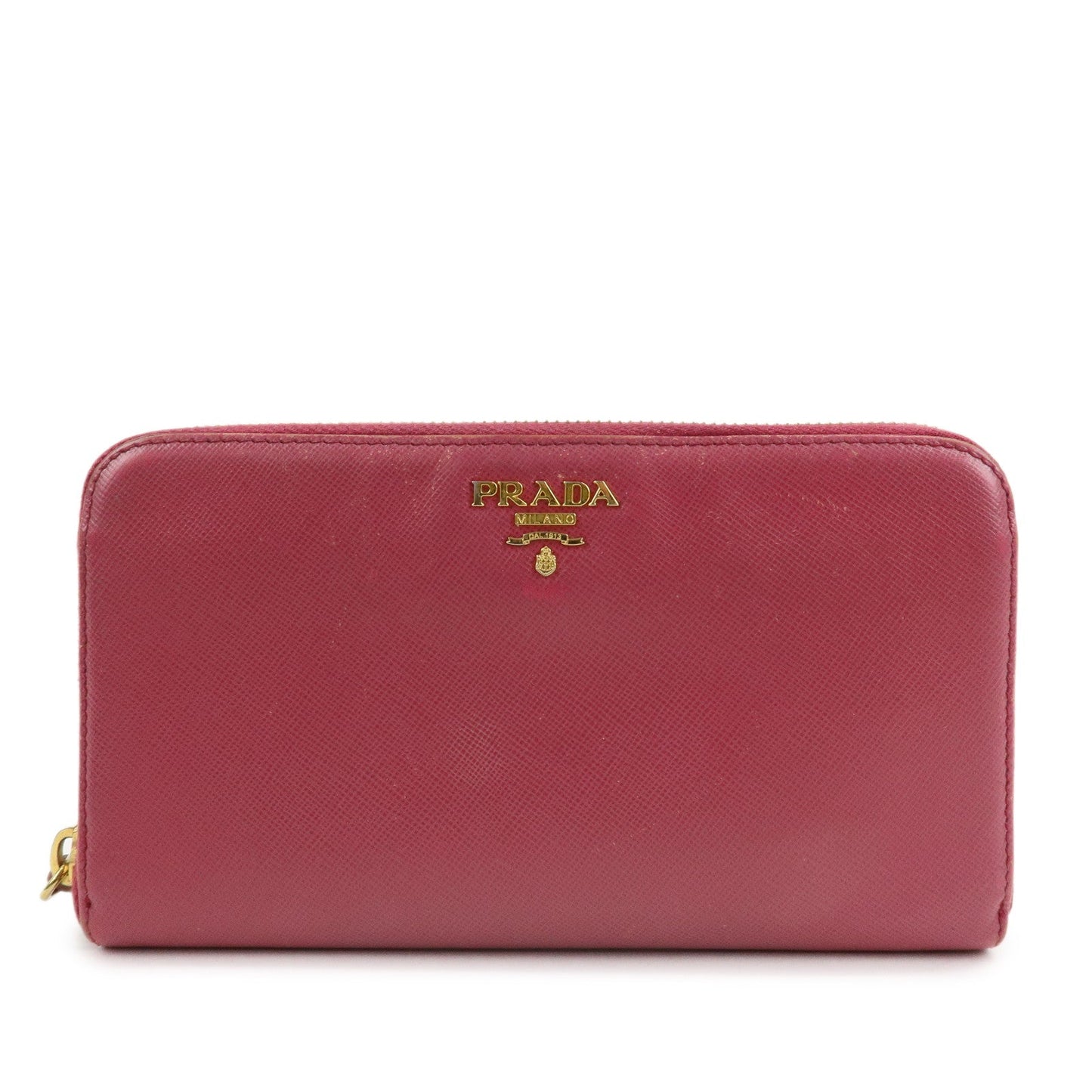 PRADA Logo Saffiano Leather Round Zippy Long Wallet Pink 1M0506  d