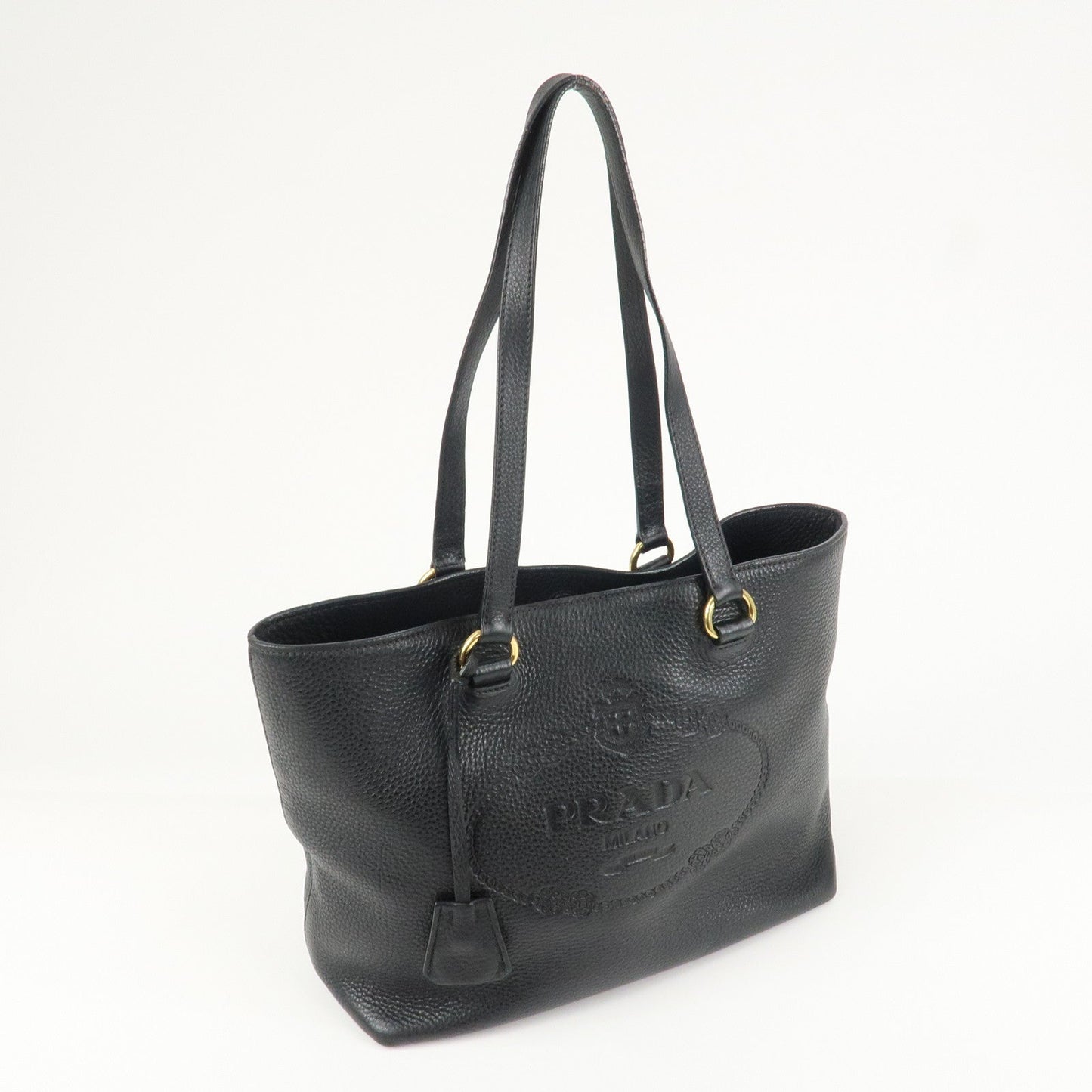 PRADA Logo Leather Tote Bag Shoulder Bag Black 1BG100  d