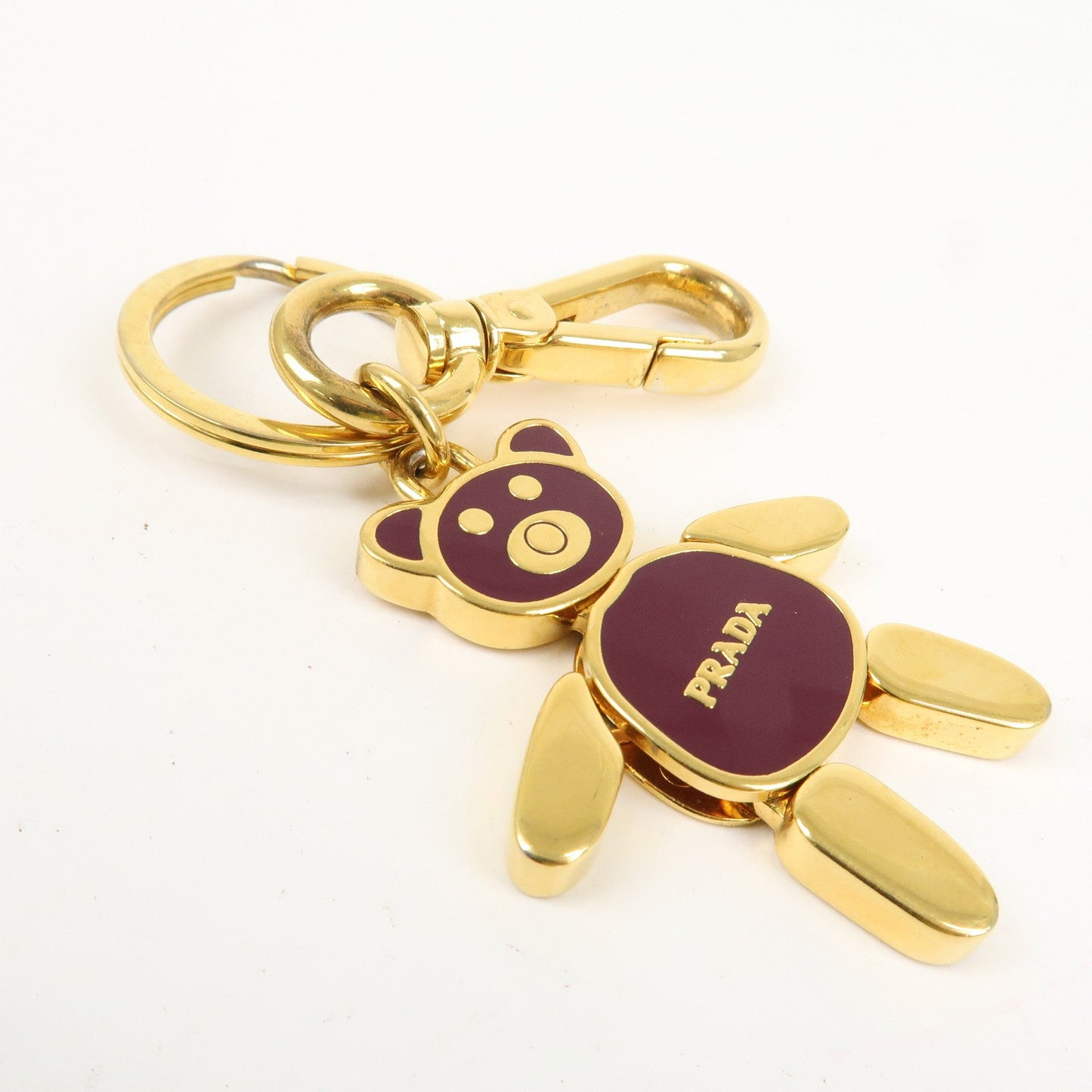 PRADA Bear Motif Bag Charm Key Chain Burgundy Gold  d