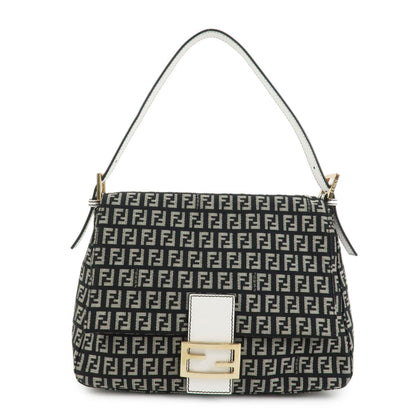 FENDI Mamma Baguette Zucchino Leather Canvas Shoulder Bag 8BR001