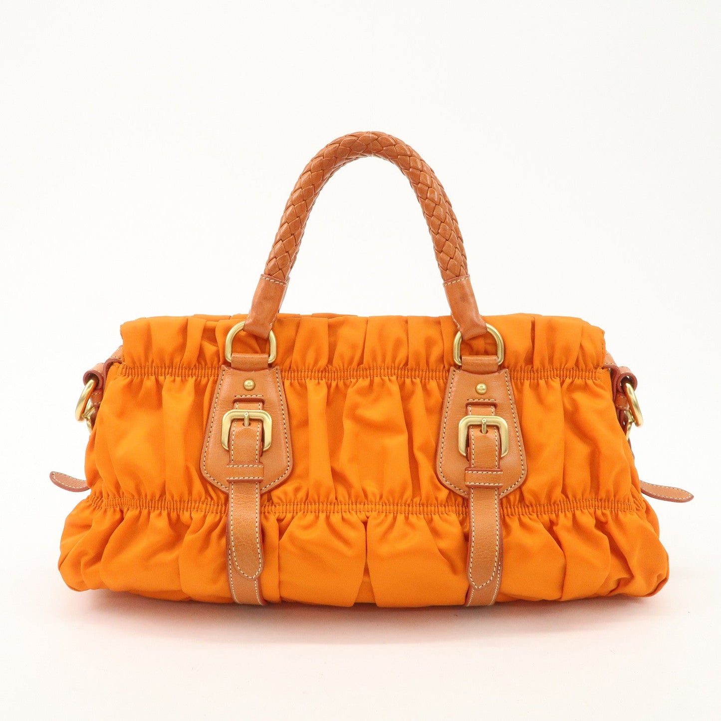 PRADA Triangle Logo Nylon Leather 2Way Bag Hand Bag Orange BN1407  d
