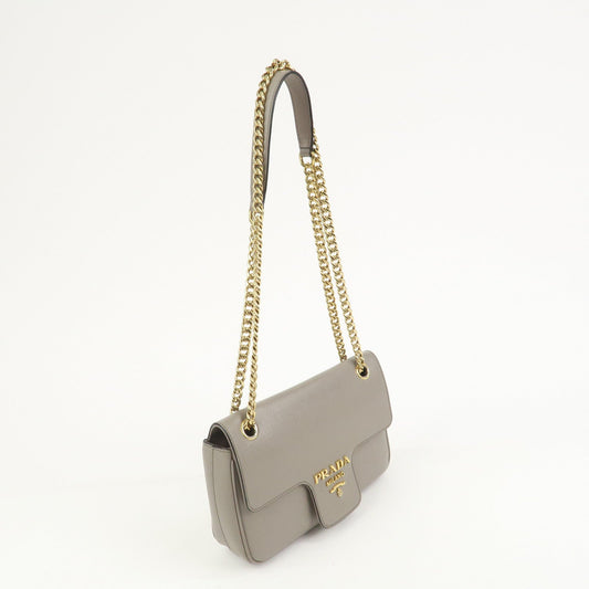 PRADA Saffiano Leather Chain Shoulder Crossbody Bag Gray 1BD193