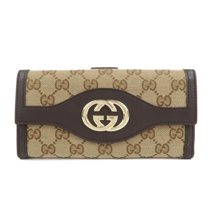GUCCI Interlocking G GG Canvas Double Flap Long Wallet Brown 282426