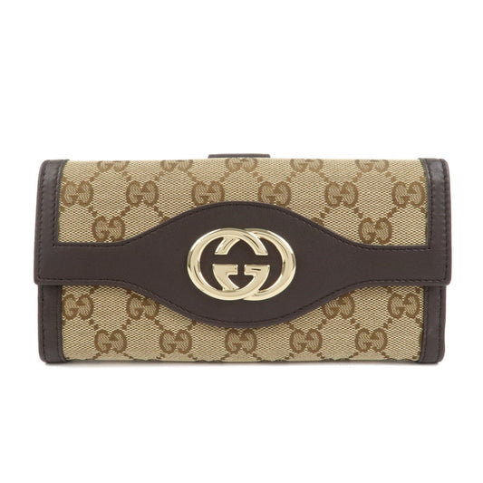 GUCCI Interlocking G GG Canvas Double Flap Long Wallet Brown 282426