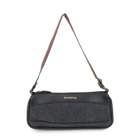 GUCCI Sherry Accessory Pouch Leather Canvas Hand Bag Black 92820
