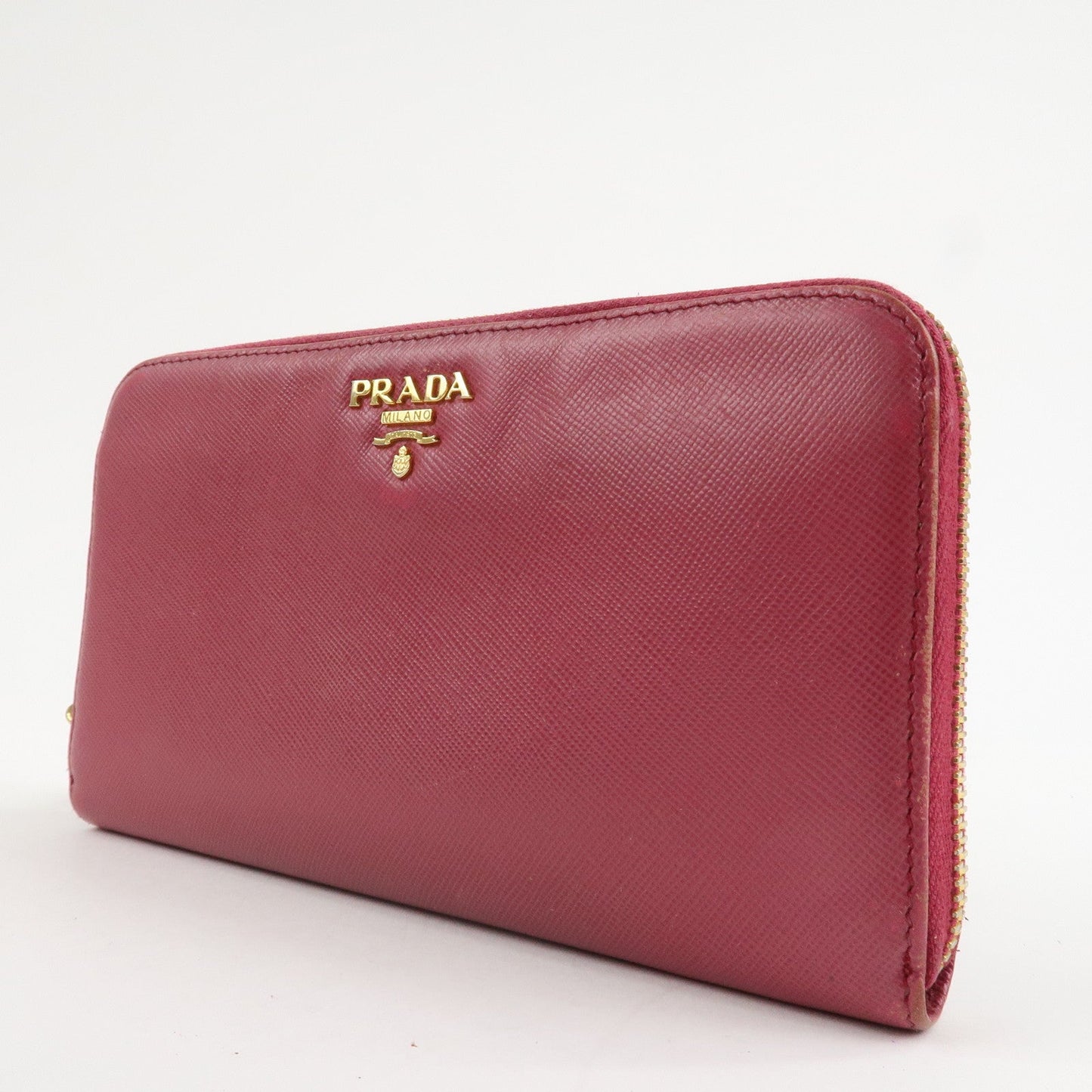 PRADA Logo Saffiano Leather Round Zippy Long Wallet Pink 1M0506  d
