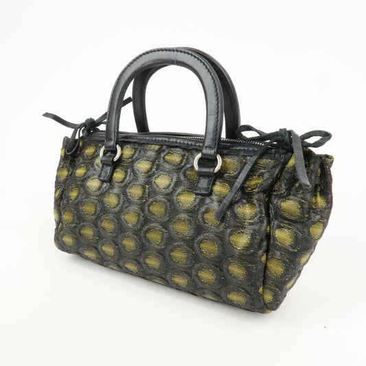 PRADA Triangle Logo Nylon Leather Ribbon Hand Bag Black Yellow