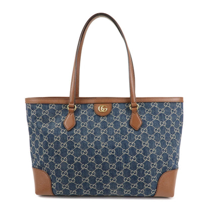 GUCCI Ophidia GG Denim Leather Tote Bag Blue Brown 631685  d