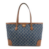 GUCCI Ophidia GG Denim Leather Tote Bag Blue Brown 631685  d