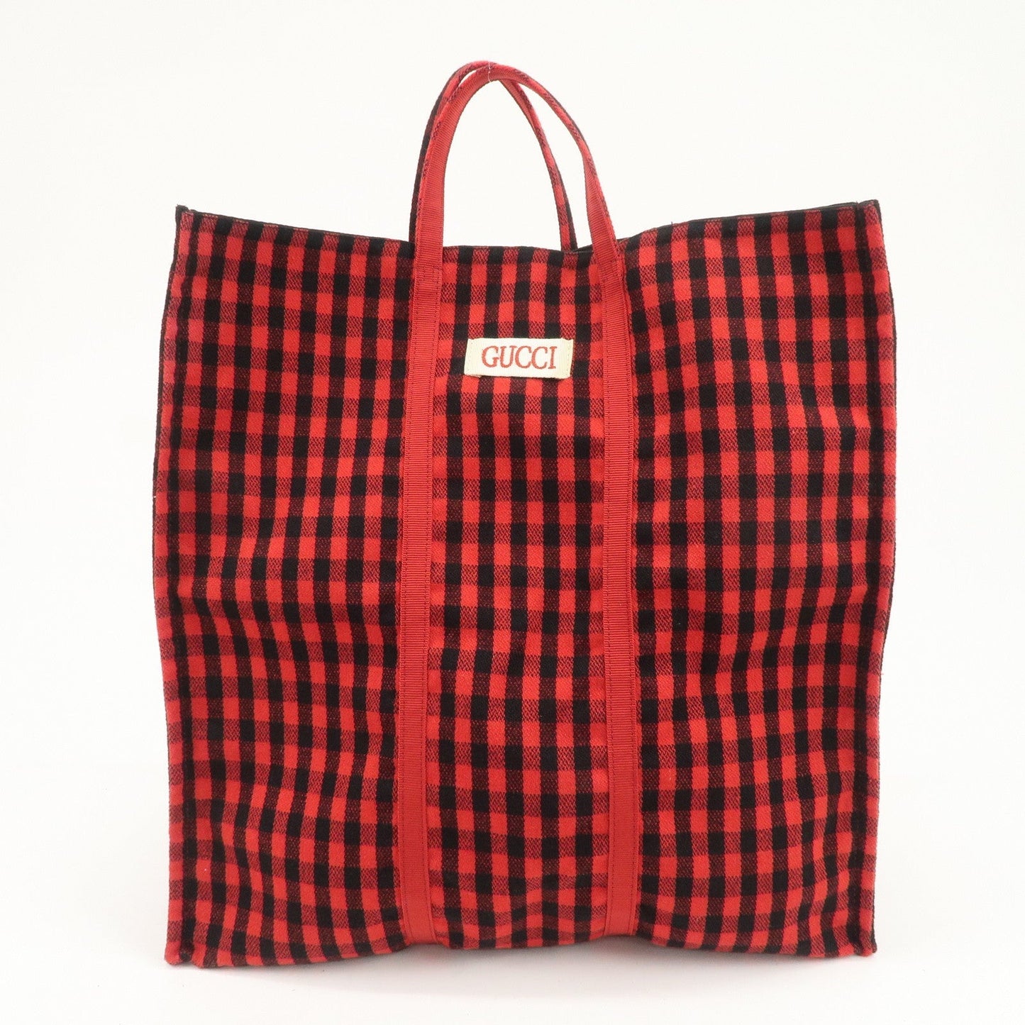 GUCCI Canvas Tote Bag Hand Bag Flower Plaid Red 484690