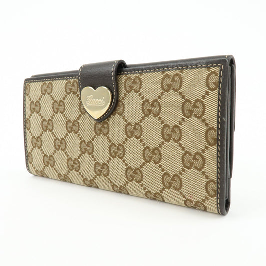 GUCCI GG Heart Logo Canvas Leather W Hook Long Wallet 203550