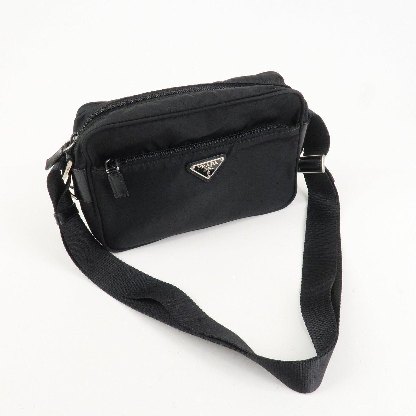 PPRADA Triangle Logo Nylon Leather Shoulder Bag NERO Black BT0166  d
