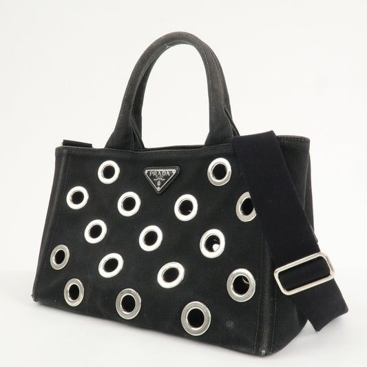 PRADA Logo Canapa Mini Canvas 2Way Bag Hand Bag Black 1BG439
