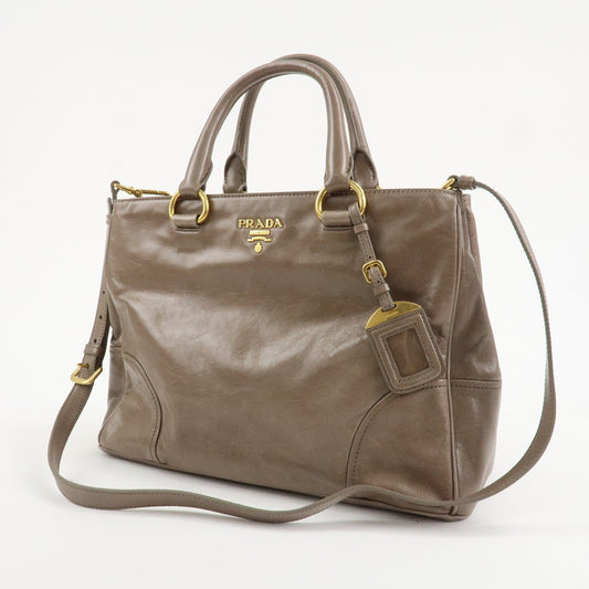 PRADA Logo Leather 2Way Bag Hand Bag Shoulder Bag Greige BN2533  d