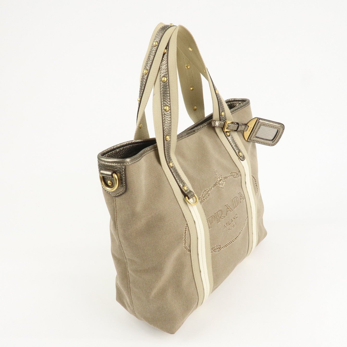 PRADA Nylon Jacquard 2Way Tote Shoulder Bag Beige BN1452  d