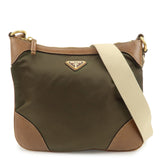 PRADA Triangle Logo Nylon Leather Crossbody Shoulder Bag Khaki