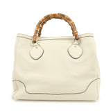 GUCCI Bamboo Leather 2Way Bag Hand Bag Shoulder Bag Ivory 282317
