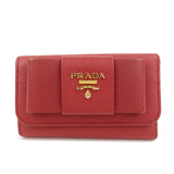 PRADA Logo Saffiano Leather Ribbon 6 Rings Key Case Red 1PG222