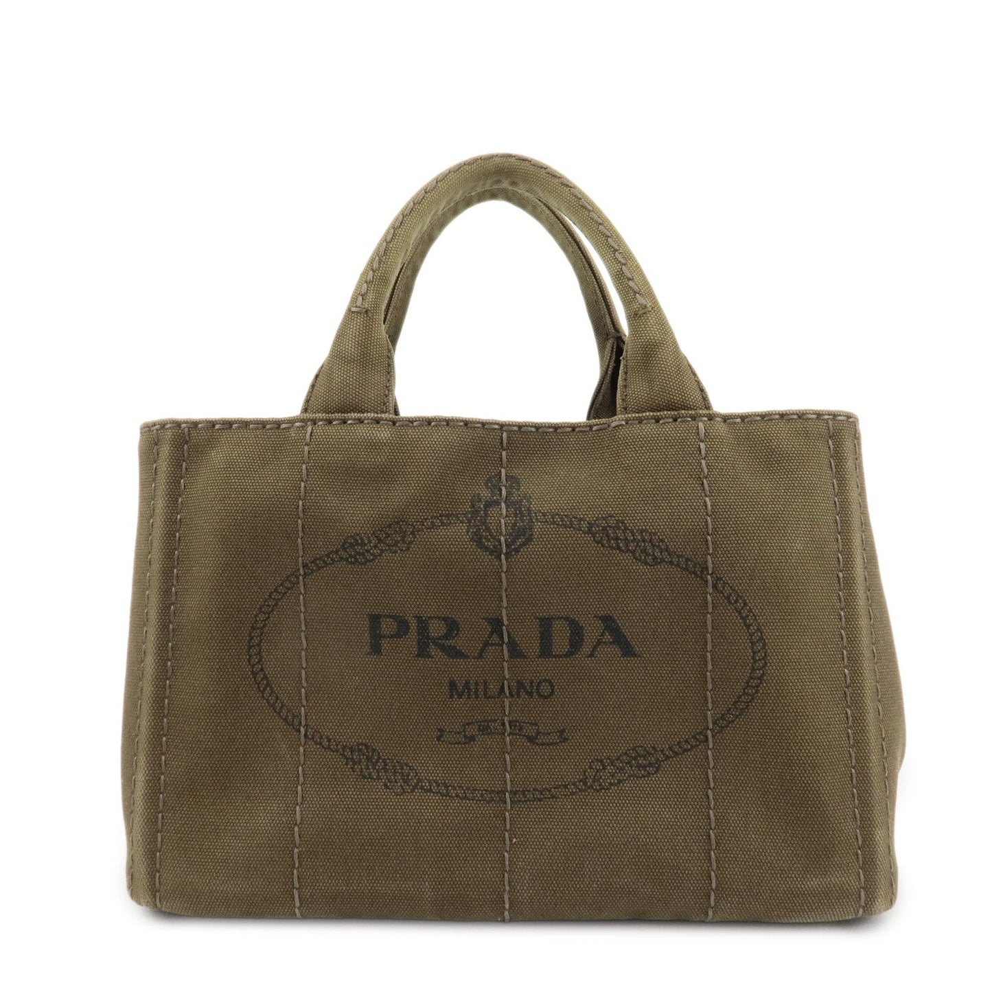 PRADA Logo Canapa Mini Canvas Tote Bag Hand Bag Khaki BN2439  d