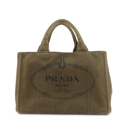 PRADA Logo Canapa Mini Canvas Tote Bag Hand Bag Khaki BN2439  d