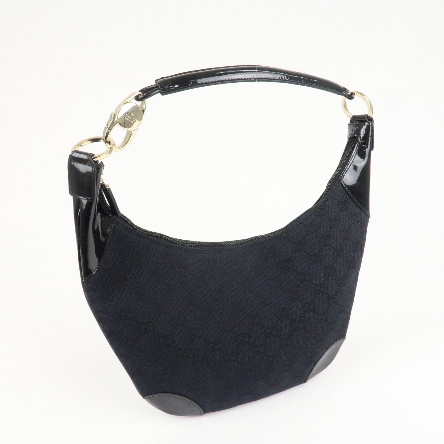 GUCCI GG Canvas Patent Leather Shoulder Bag Black 001.4158  d