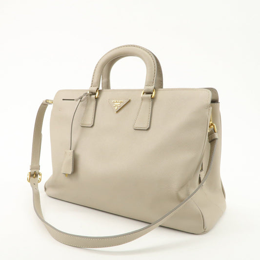 PRADA Triangle Logo Leather 2Way Bag Hand Bag Beige Gold Hardware  d