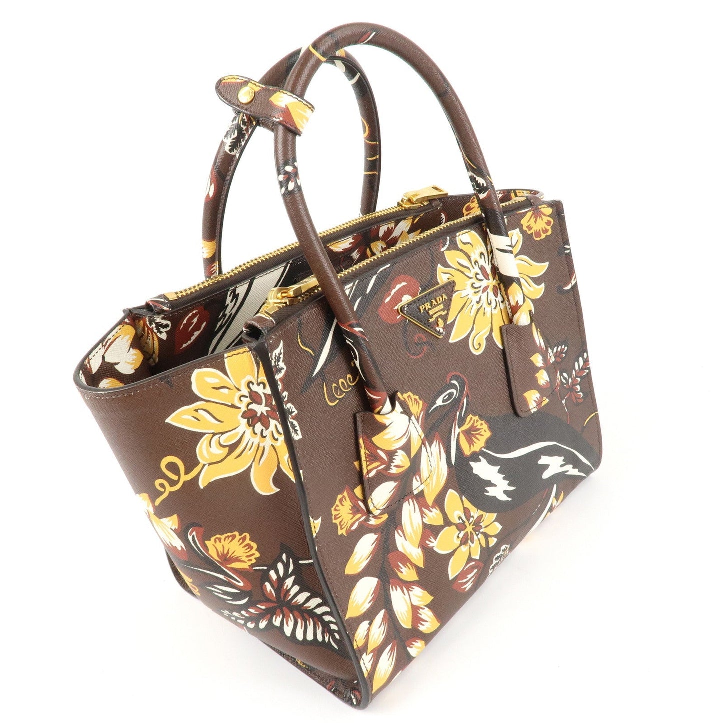 PRADA  Triangle Logo Saffiano Leather 2Way Bag Hand Bag Shoulder Bag Brown Yellow B2625P  d