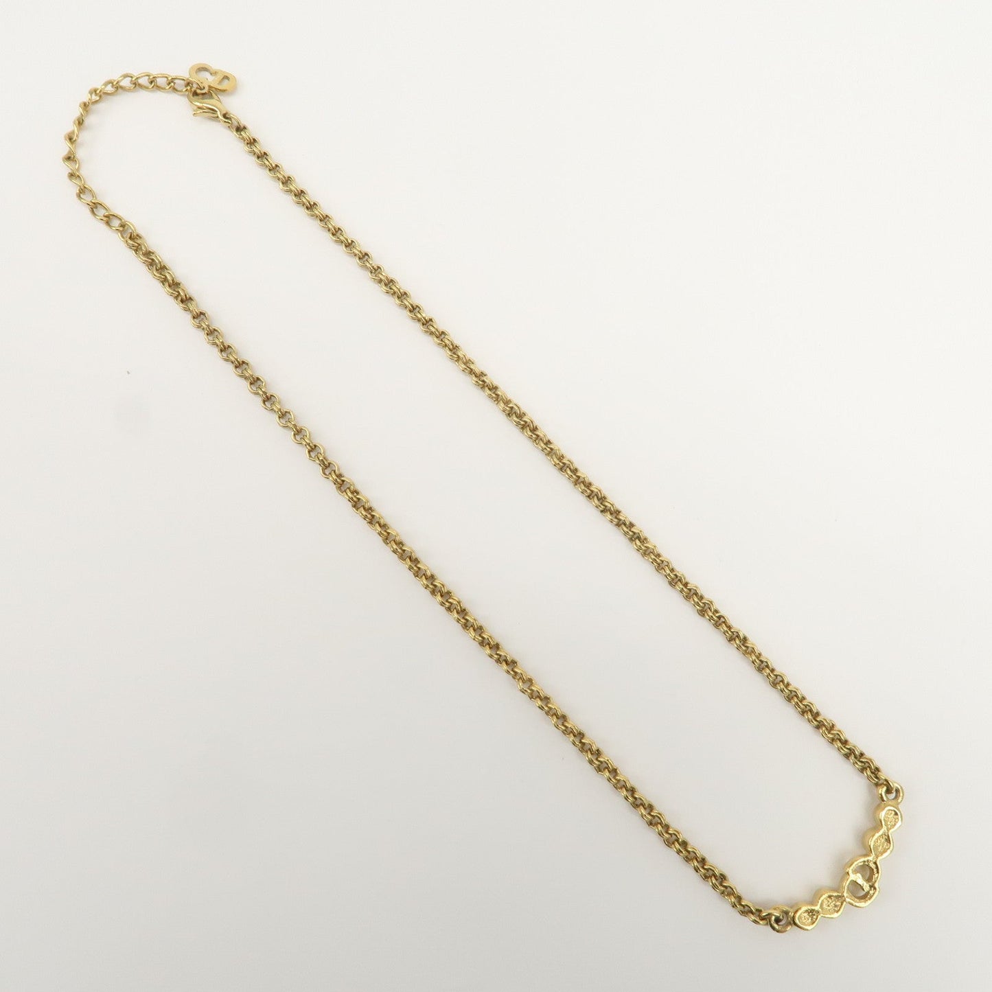 Christian Dior CD Logo Metal Rhinestone Necklace Choker Gold