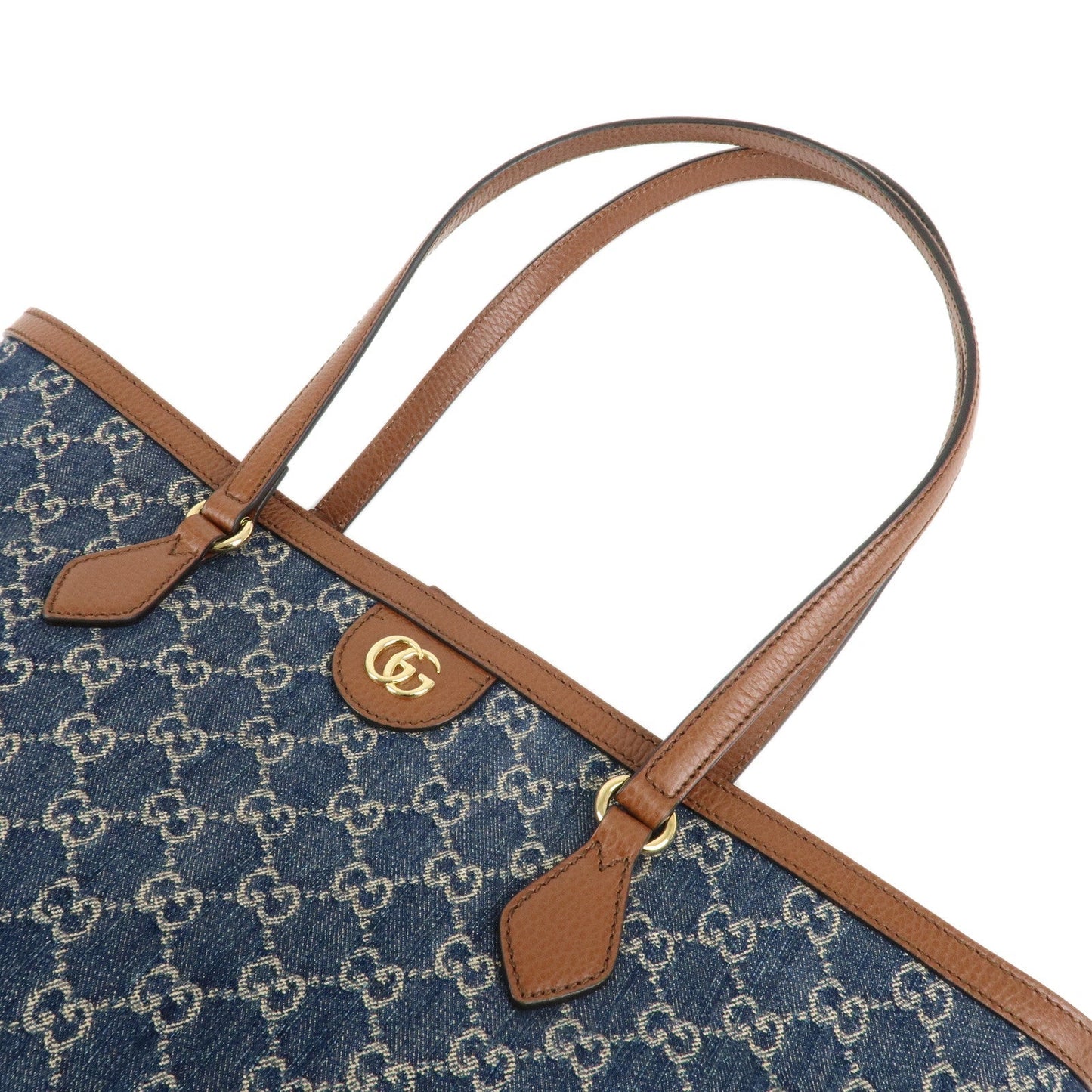 GUCCI Ophidia GG Denim Leather Tote Bag Blue Brown 631685  d