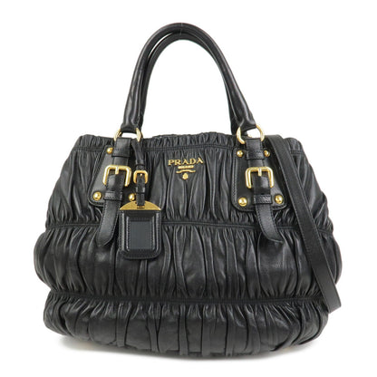 PRADA Leather Gathered 2Way Shoulder Bag Hand Bag Black BN1789