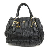 PRADA Leather Gathered 2Way Shoulder Bag Hand Bag Black BN1789