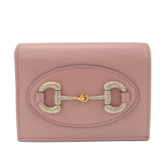 GUCCI Horsebit Leather Bi-fold Wallet Small Wallet Pink 621887  d