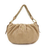 PRADA Logo Leather Chain Shoulder Bag Hand Bag Beige