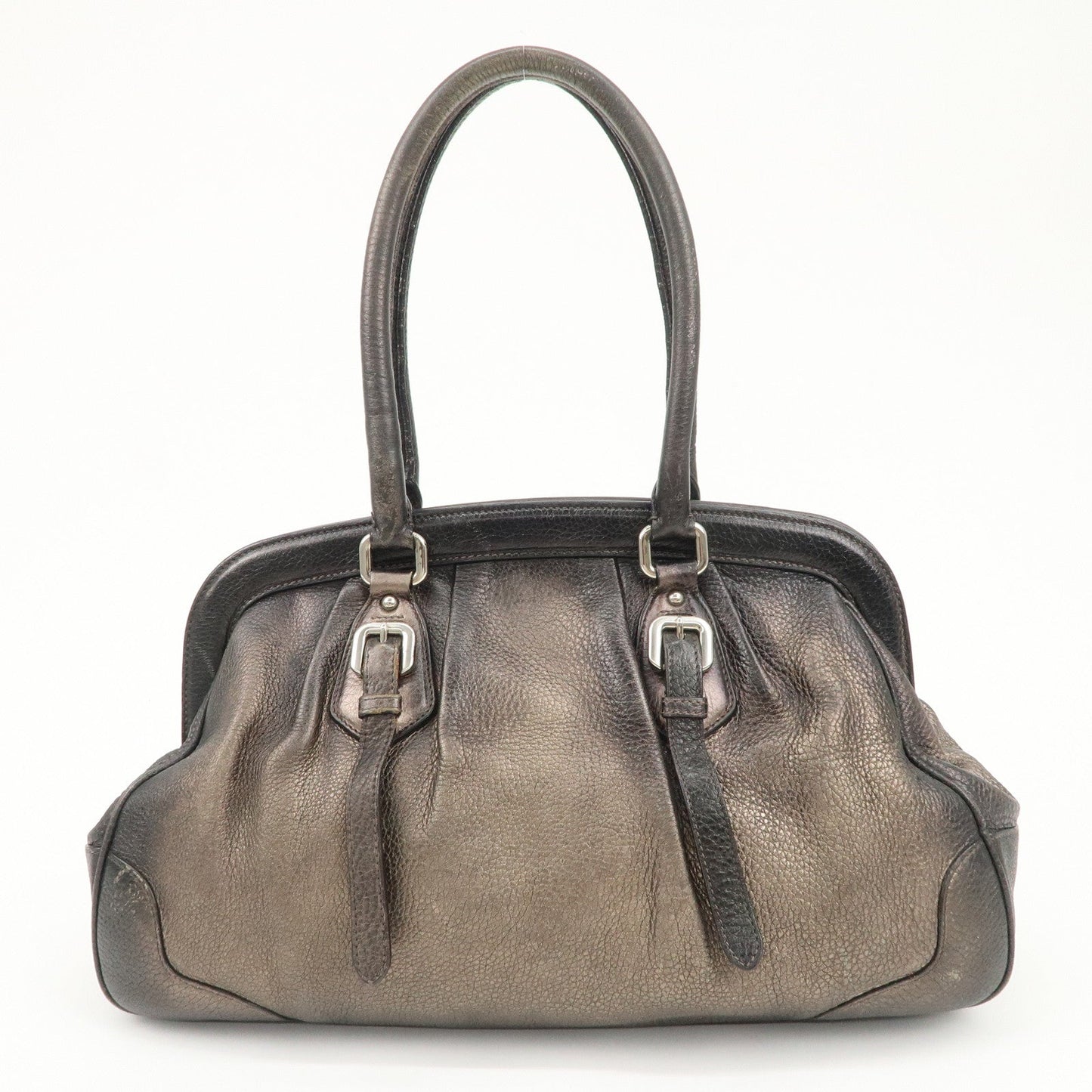 PRADA Logo Leather Shoulder Bag Hand Bag Bronze  d