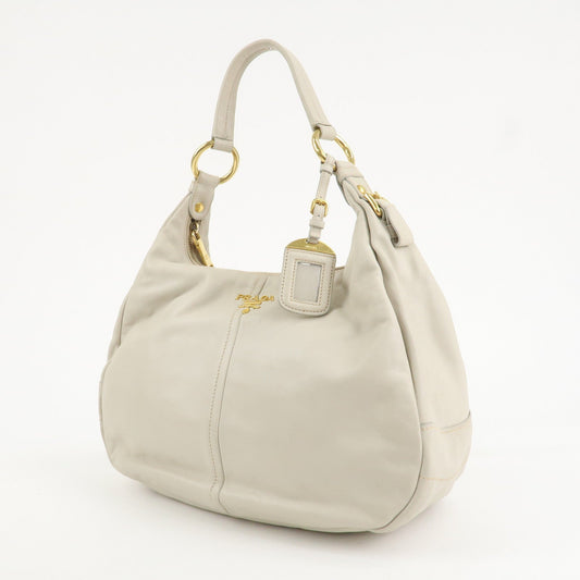 PRADA Logo Leather Shoulder Bag Hand Bag Ivory Gold Hardware  d