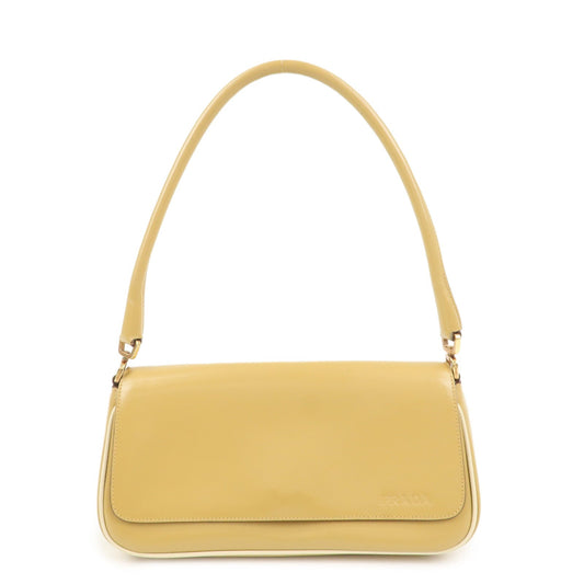 PRADA Logo Leather Shoulder Bag Hand Bag Beige