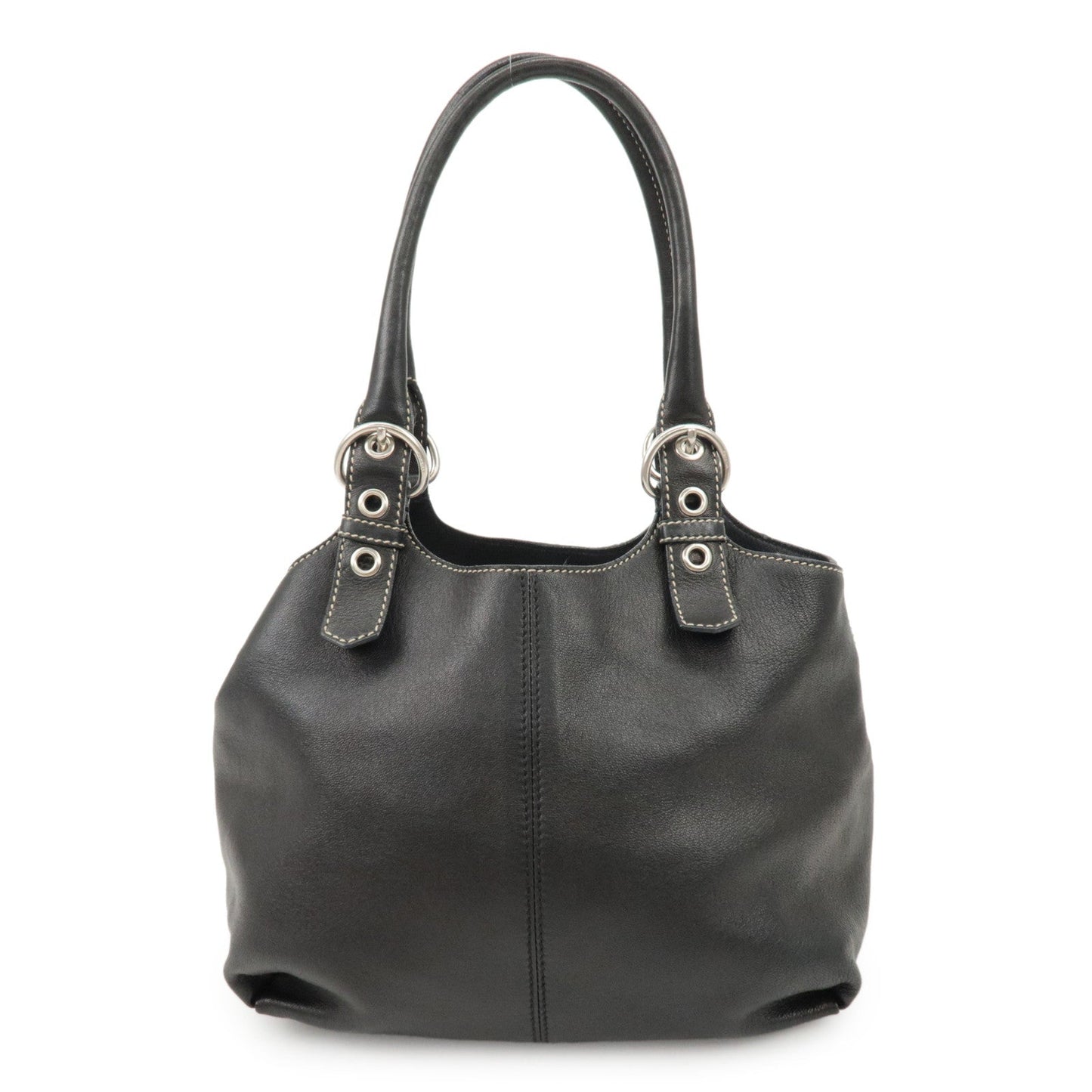 PRADA Triangle Logo Leather Tote Bag Hand Bag Black  d
