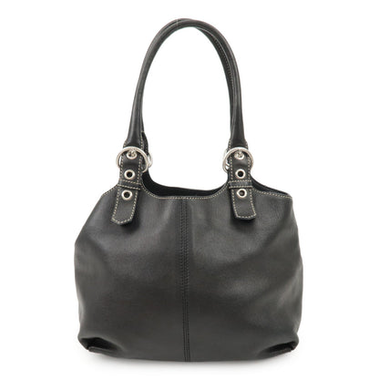 PRADA Triangle Logo Leather Tote Bag Hand Bag Black  d