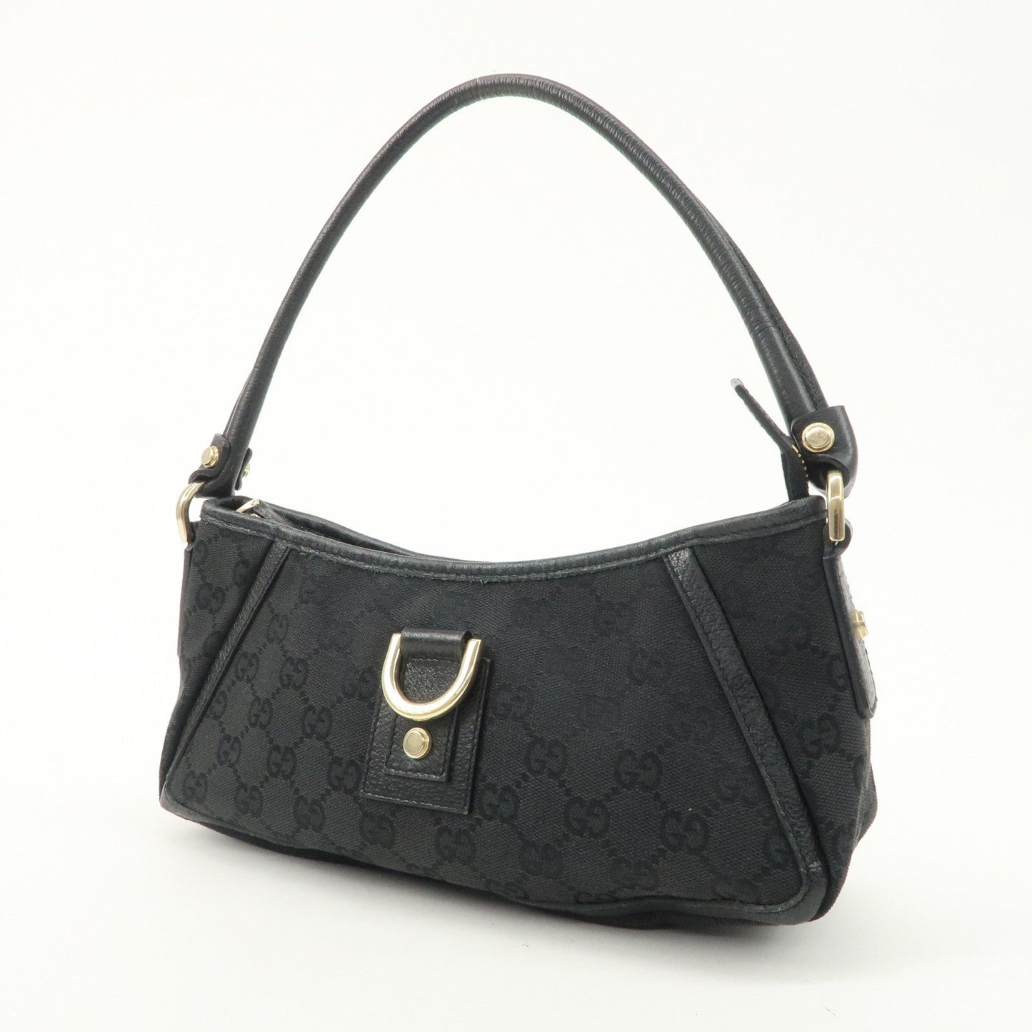 GUCCI Abbey GG Canvas Leather One Shoulder Bag Black Gold Hardware 130939  d