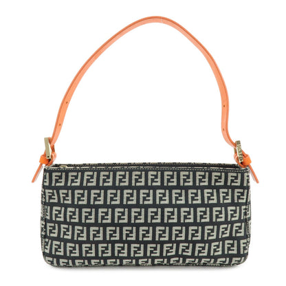 FENDI Zucchino Canvas Leather Shoulder Bag Black Orange 8BR042