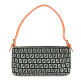 FENDI Zucchino Canvas Leather Shoulder Bag Black Orange 8BR042