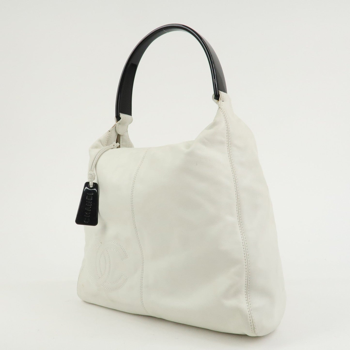 CHANEL Lamb skin Plastic Shoulder Bag Hand Bag White Black