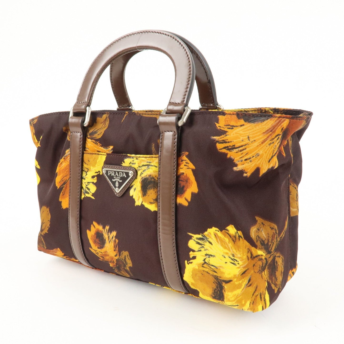 PRADA Triangle Logo 2Way Hand Bag Shoulder Bag Brown Yellow BN1052  d